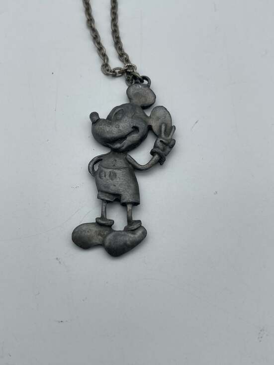 Vintage Early Disney Mickey Mouse Articulated Pewter Tone Character Pendant Neck